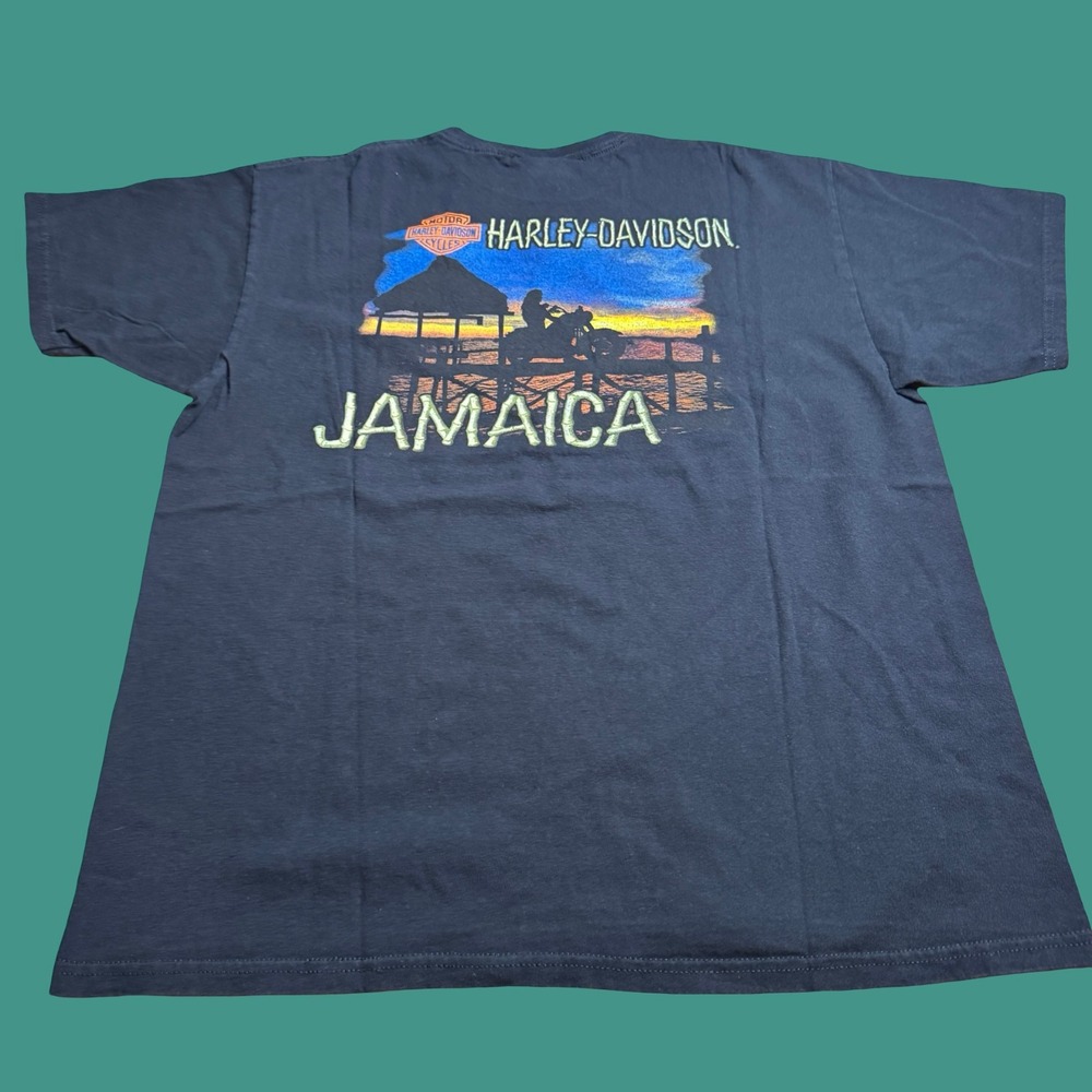 Y2K Harley Davidson Jamaica T Shirt XL Black Biker Motorcycle Sunset Graphic